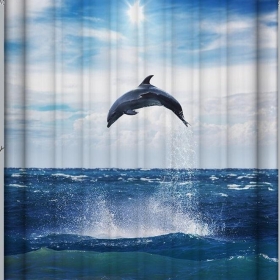 Zuhanyfüggöny textil 180x200 cm ugró delfines+ tartozék karikák